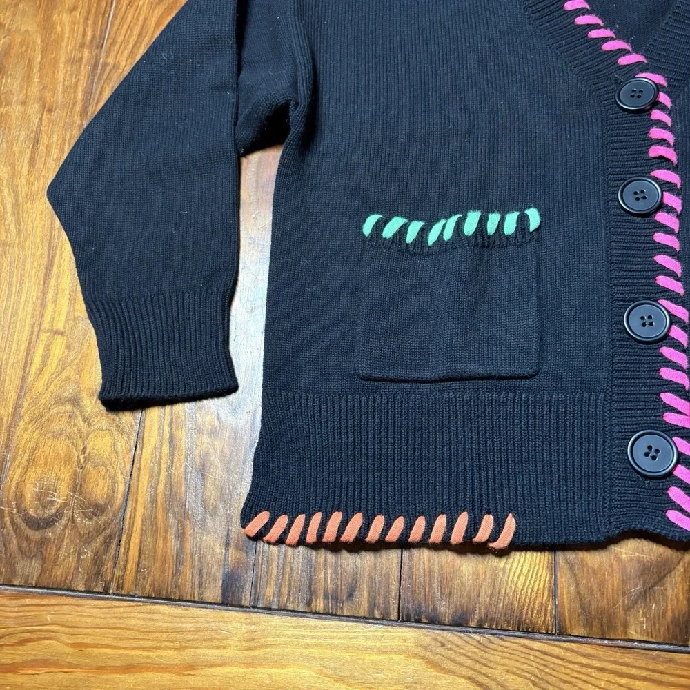 WISPR Brodie Black Thick Colorful Neon Stitches Cardigan Oversized XS Silk A1740